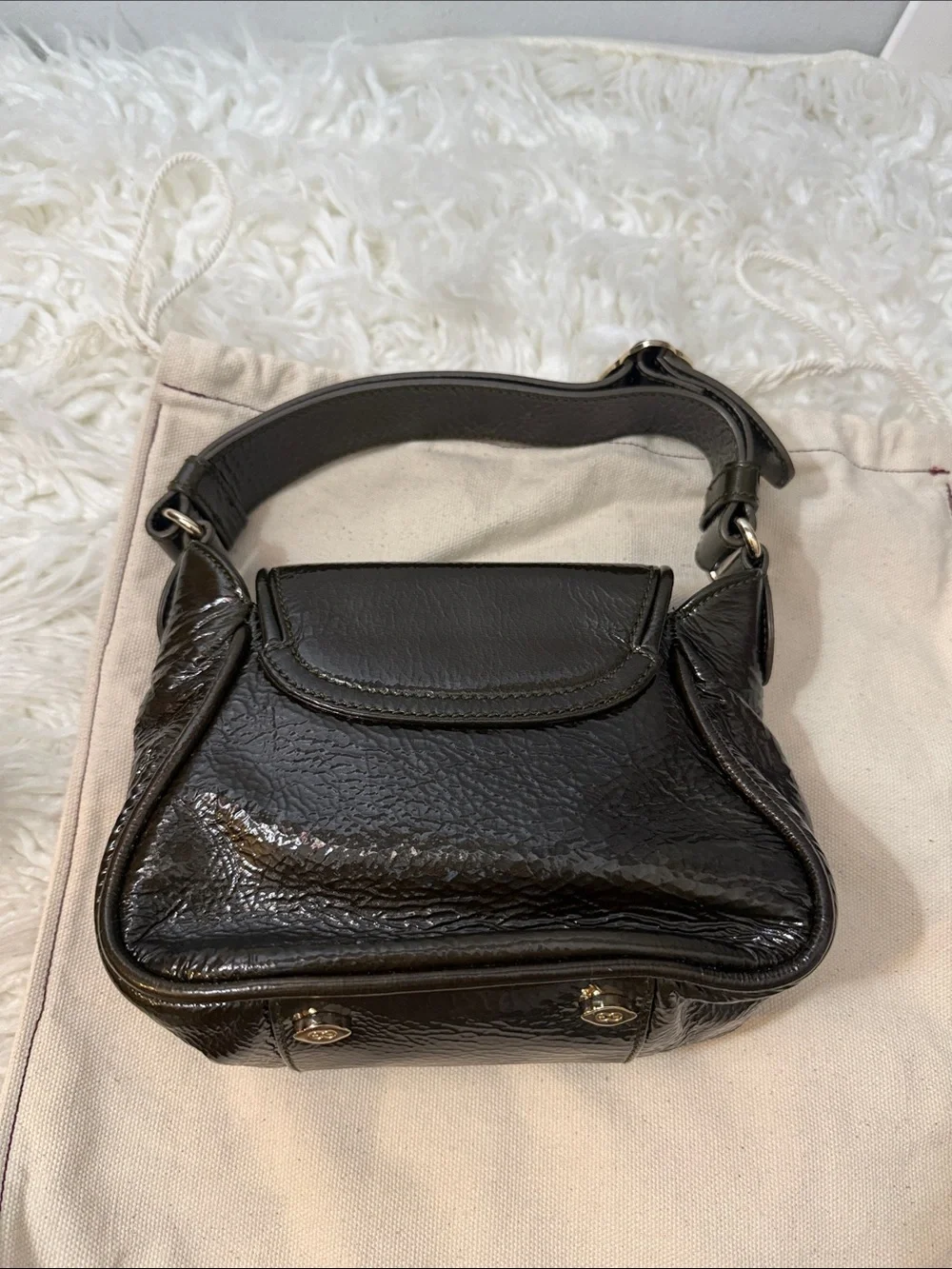 ESCADA patent leather dark green mini shoulder bag